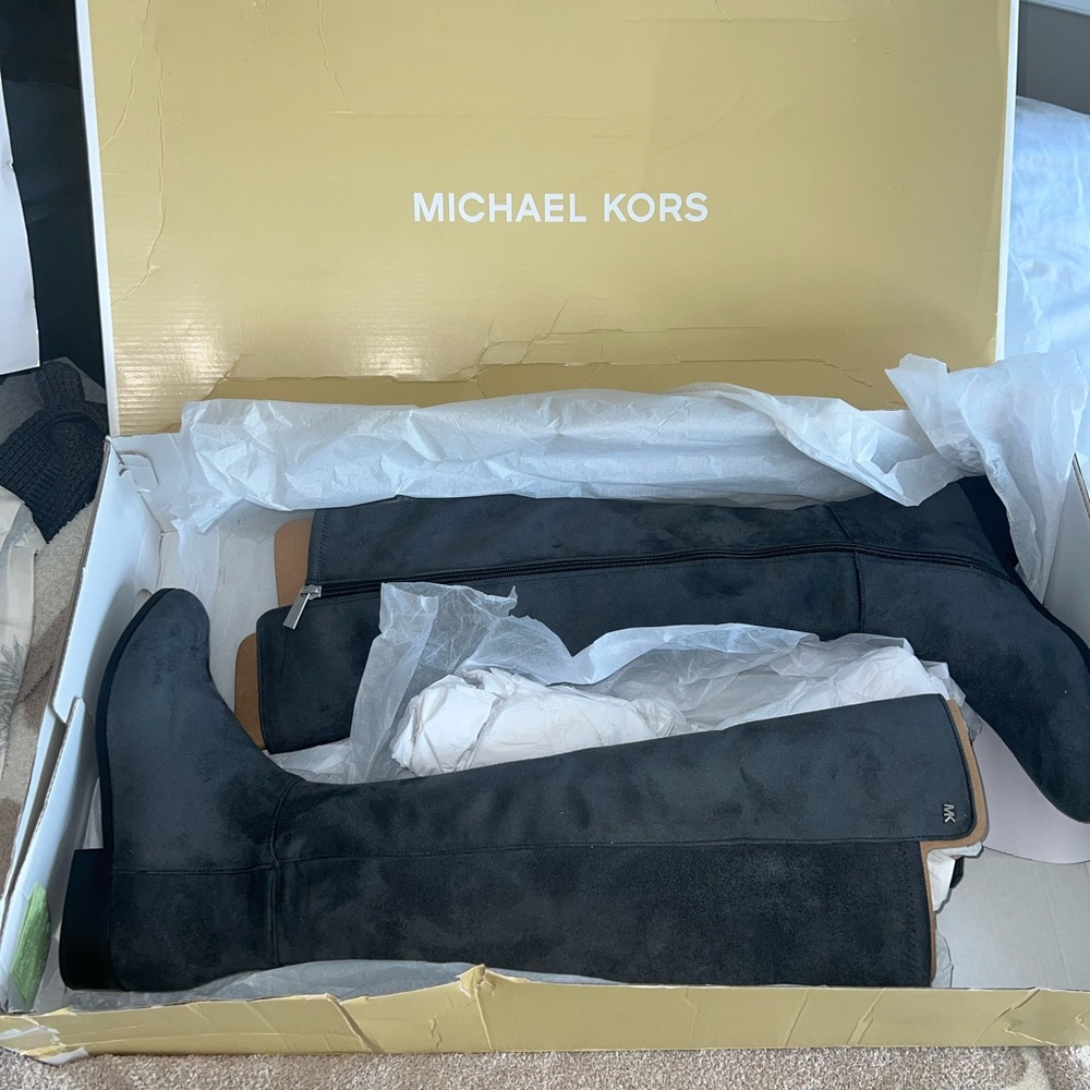 NEW -never worn!!Michael Kors Charcoal Suede Knee-High Boots - size 7.5